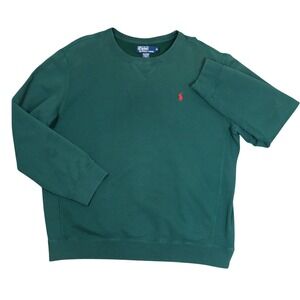 Vintage Polo Ralph Lauren V Sweatshirt Green Red Pony Crewneck Pullover XL USA